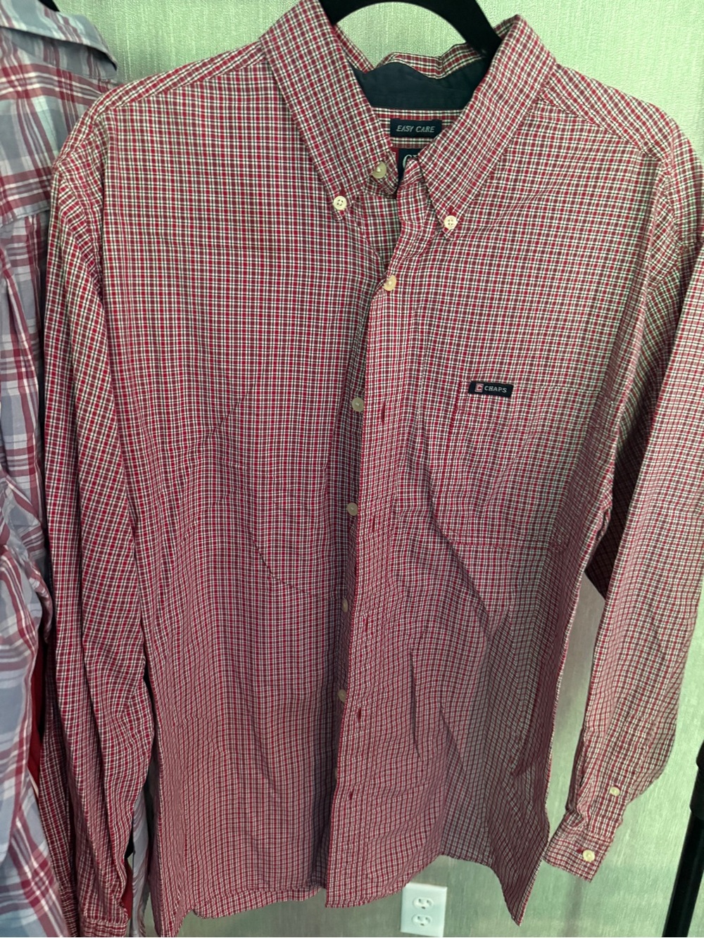 Chaps Men's Red and White Micro-Check Button-Down Shirt